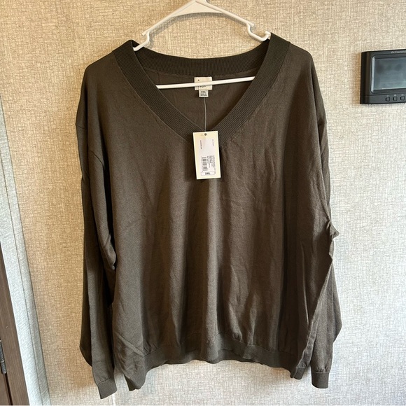 NWT XXL Neutral Olive Green A New Day V Neck Light Weight Sweater - Picture 1 of 5